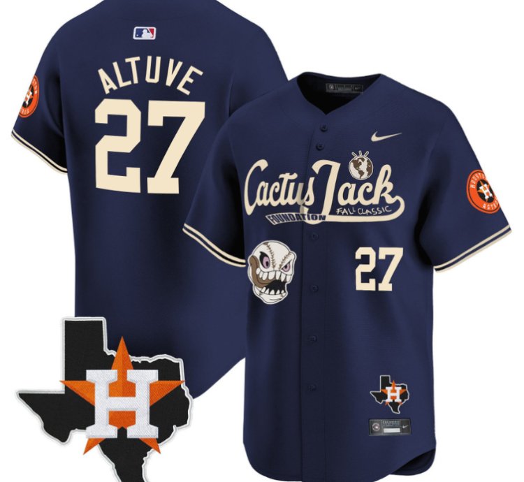 Jose Altuve 27 Houston Astros Cactus Jack Foundation Fall Classic Limited Jersey Navy