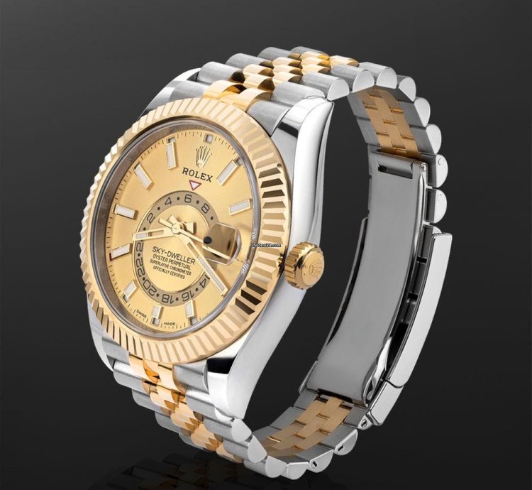 Rolex Sky-dweller 336933 18k Yellow Gold Stainless Steel Champagne Dial 42 Mm