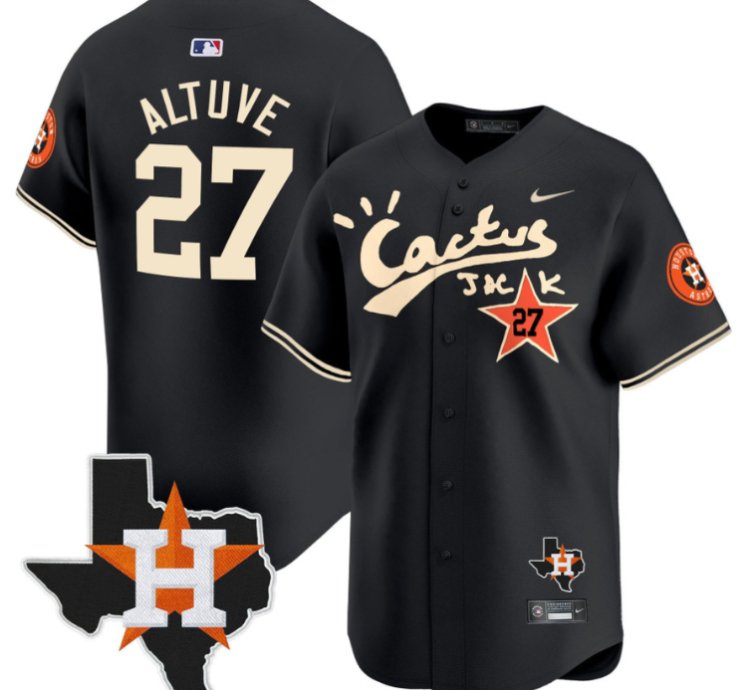 Jose Altuve 27 Houston Astros Cactus Jack Houston Patch Limited Jersey Black