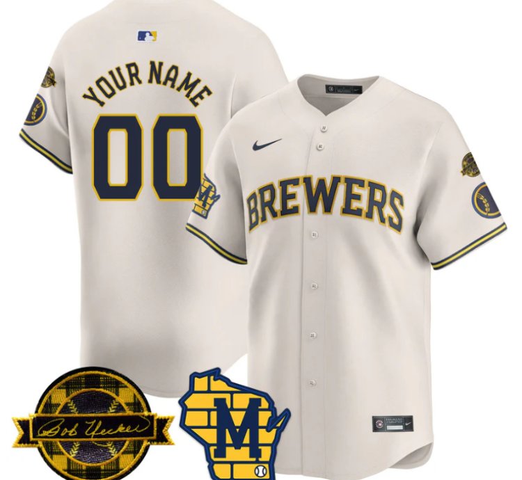 Custom Milwaukee Brewers Jersey Name Number 2025 Limited Bob Uecker Patch Stitched Cream