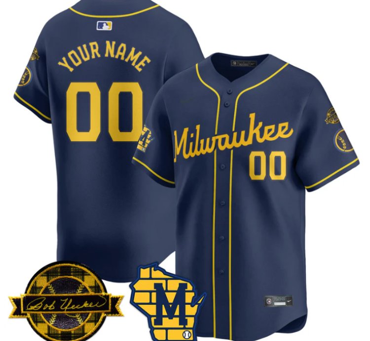 Custom Milwaukee Brewers Jersey Name Number 2025 Limited Bob Uecker Patch Stitched Navy