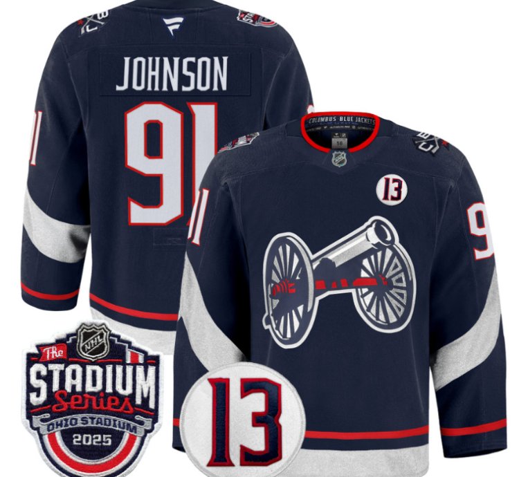 Men Kent Johnson Jersey 91 Columbus Blue Jackets 2025 Stadium Series Navy