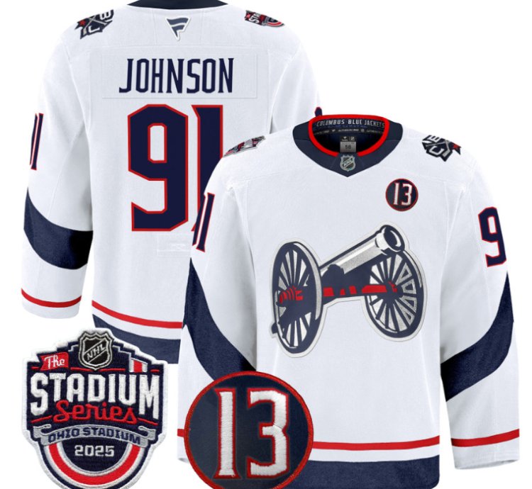 Men Kent Johnson Jersey 91 Columbus Blue Jackets 2025 Stadium Series White