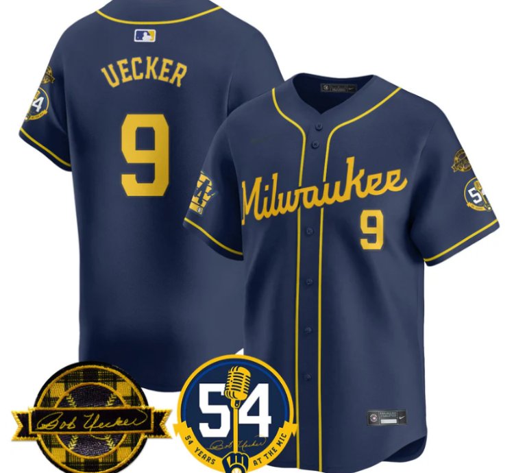 Bob Uecker Jersey 9 Milwaukee Brewers 2025 Bob Uecker 54 Seasons For Brewers Stitched Navy