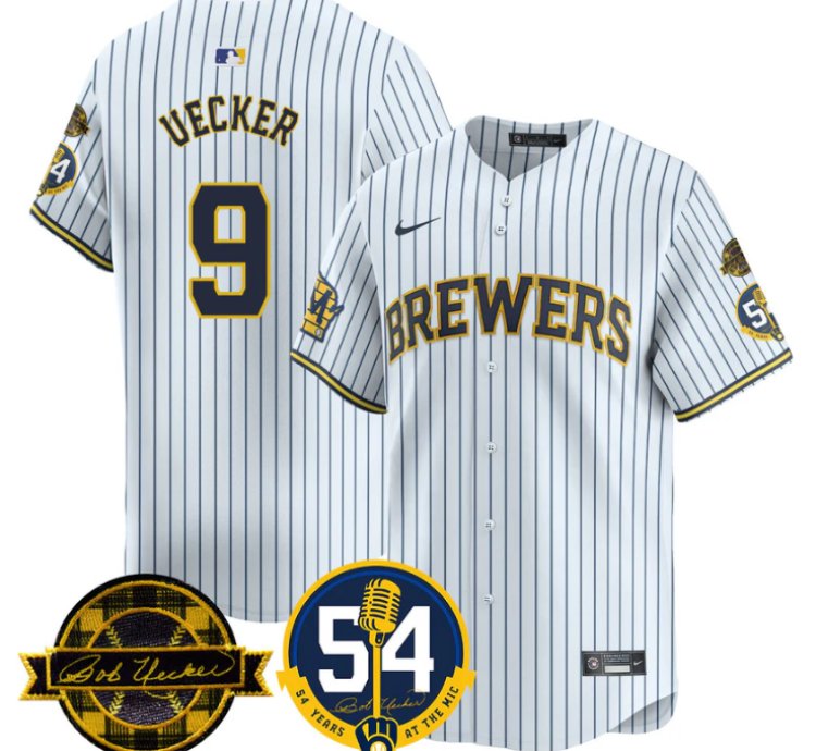 Bob Uecker Jersey 9 Milwaukee Brewers 2025 Bob Uecker 54 Seasons For Brewers Stitched White