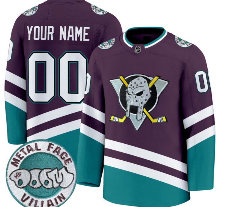 Custom Anaheim Ducks Jersey Mf Doom Metal Face Villain Patch Stitched