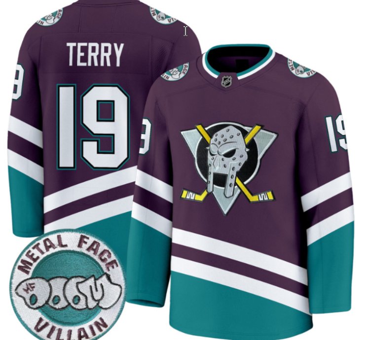 Men Troy Terry Jersey 19 Anaheim Ducks Mf Doom Metal Face Villain Stitched