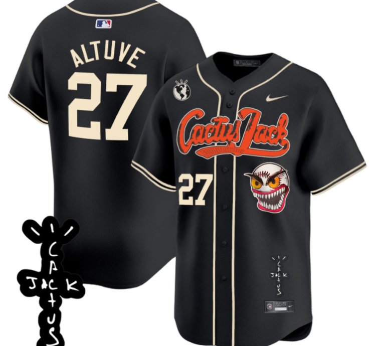 José Altuve 27 Houston Astros Cactus Jack Patch V2 Men Jersey - Black