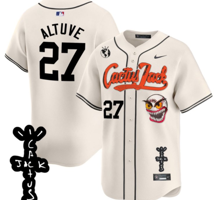 José Altuve 27 Houston Astros Cactus Jack Patch V2 Men Jersey - Cream