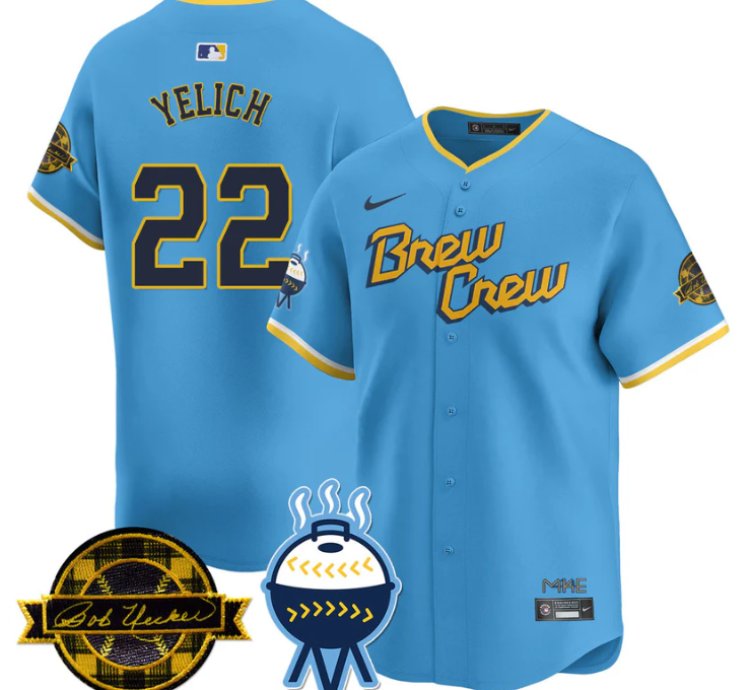 Christian Yelich Jersey 22 Milwaukee Brewers 2025 Limited Bob Uecker Patch Stitched City Connect