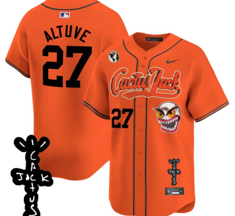 José Altuve 27 Houston Astros Cactus Jack Patch V2 Men Jersey - Orange