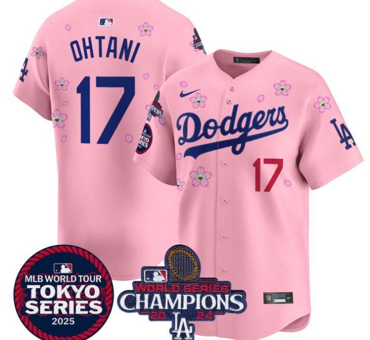 Shohei Ohtani Jersey 17 Dodgers Tokyo Series 2025 World Series Champions Patch Cherry Blossom