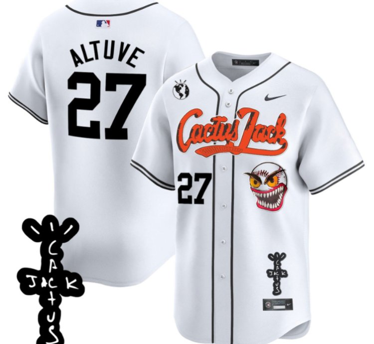 José Altuve 27 Houston Astros Cactus Jack Patch V2 Men Jersey - White