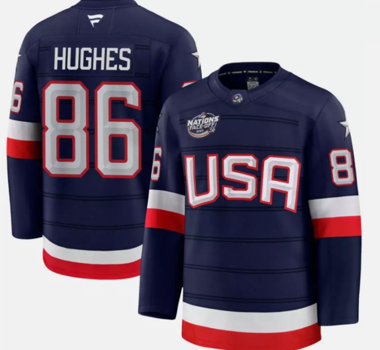 Mens Jack Hughes Jersey 86 Usa Navy 2025 4 Nations Face-off Stitched