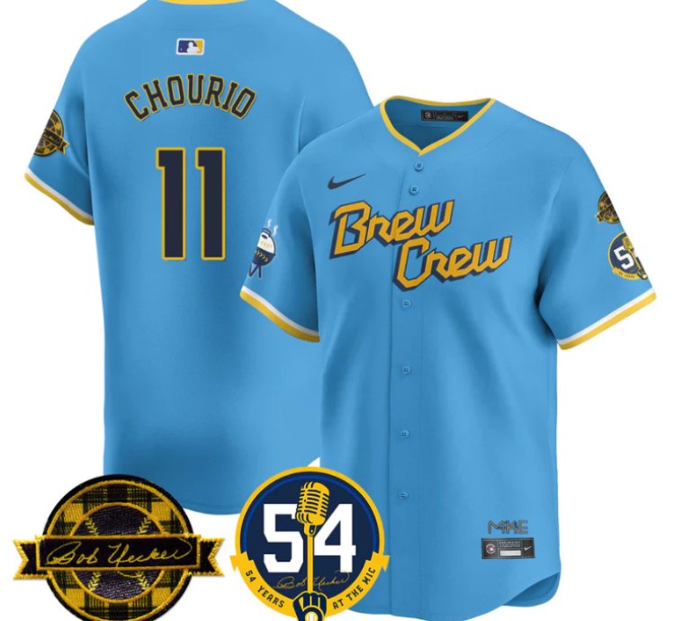 Jackson Chourio Jersey 11 Milwaukee Brewers 2025 Bob Uecker 54 Seasons For Brewers Stitched City Connect