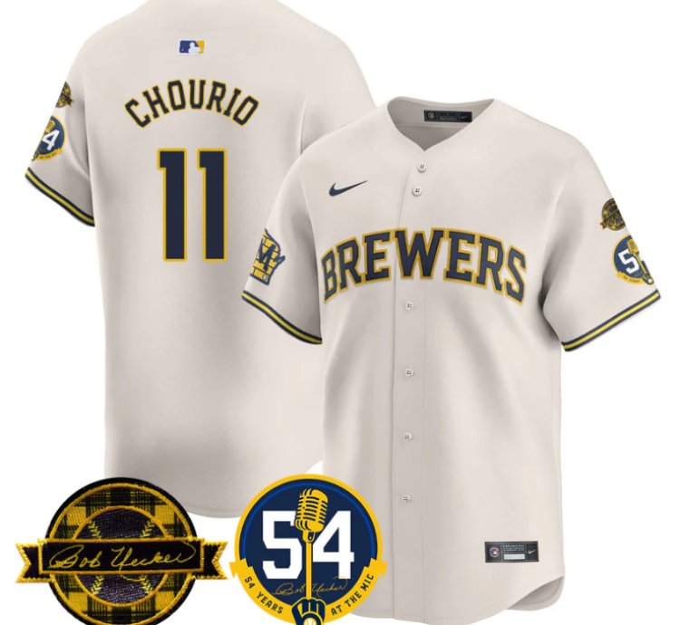 Jackson Chourio Jersey 11 Milwaukee Brewers 2025 Bob Uecker 54 Seasons For Brewers Stitched Cream