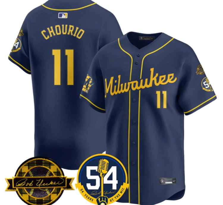 Jackson Chourio Jersey 11 Milwaukee Brewers 2025 Bob Uecker 54 Seasons For Brewers Stitched Navy