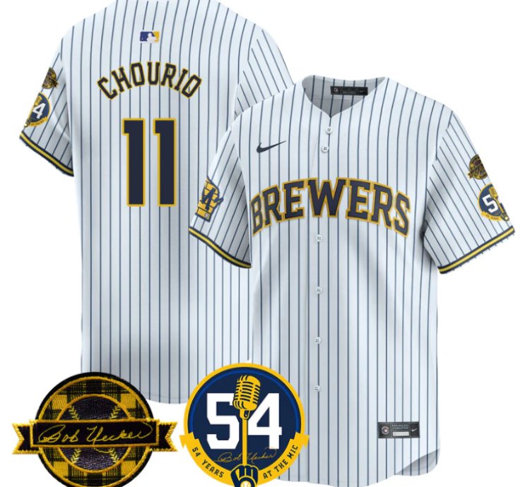 Jackson Chourio Jersey 11 Milwaukee Brewers 2025 Bob Uecker 54 Seasons For Brewers Stitched White