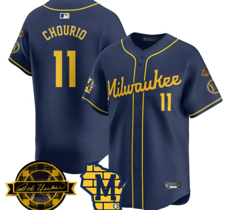 Jackson Chourio Jersey 11 Milwaukee Brewers 2025 Limited Bob Uecker Patch Stitched Navy