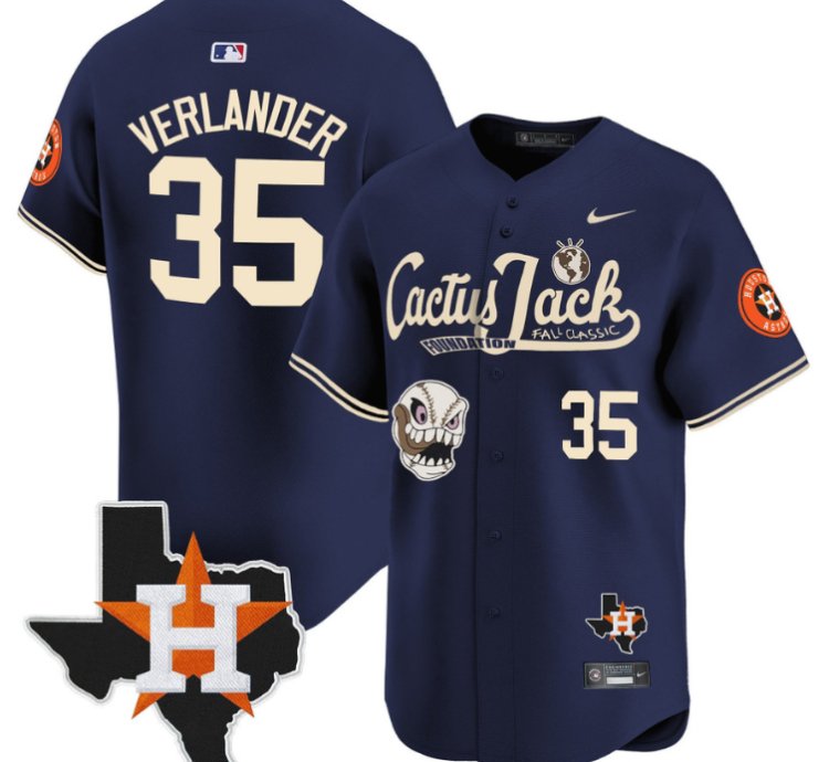 Justin Verlander 35 Houston Astros Cactus Jack Foundation Fall Classic Limited Jersey Navy