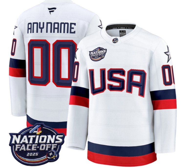 Mens Custom Usa Hockey Jersey White 2025 4 Nations Face-off Stitched