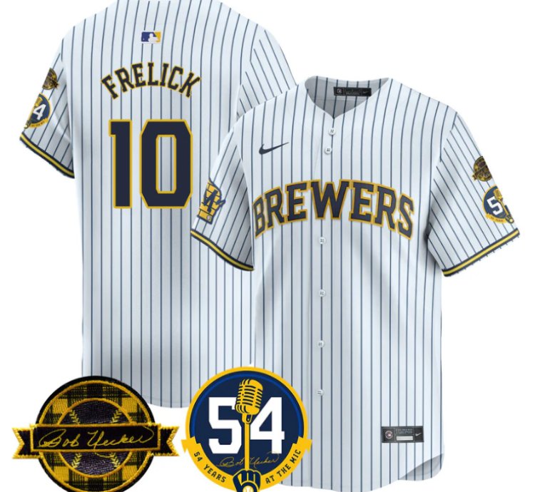 Sal Frelick Jersey 10 Milwaukee Brewers 2025 Bob Uecker 54 Seasons For Brewers Stitched White