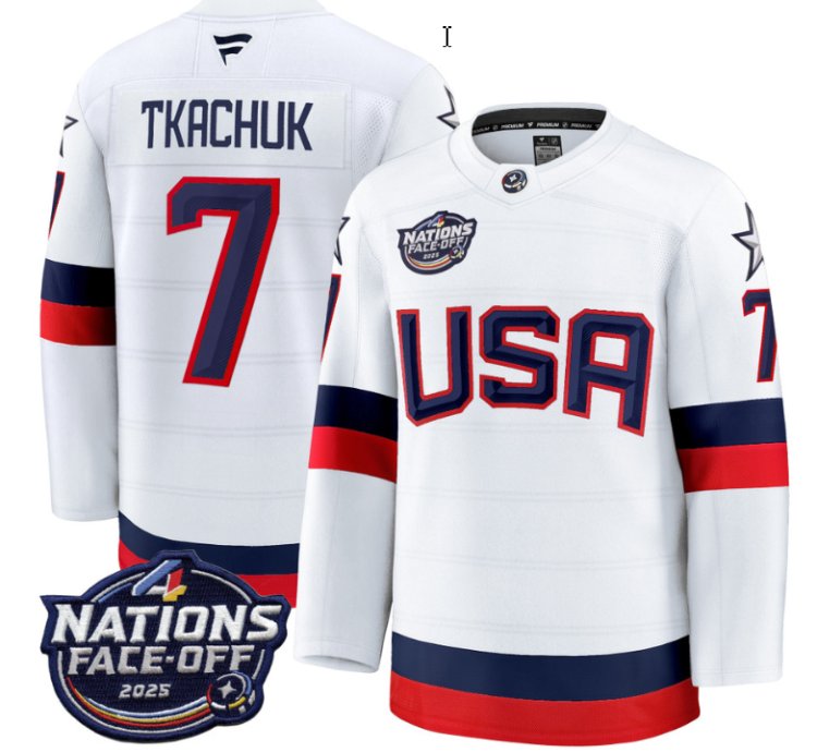 Mens Brady Tkachuk Jersey 7 Usa White 2025 4 Nations Face-off Stitched