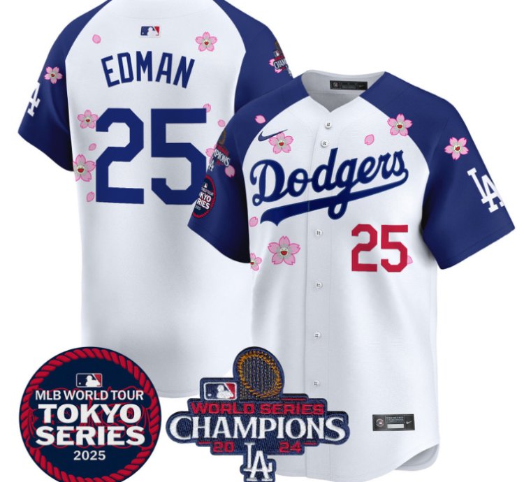 Tommy Edman Jersey 25 Dodgers Tokyo Series 2025 World Series Champions Patch Alternate
