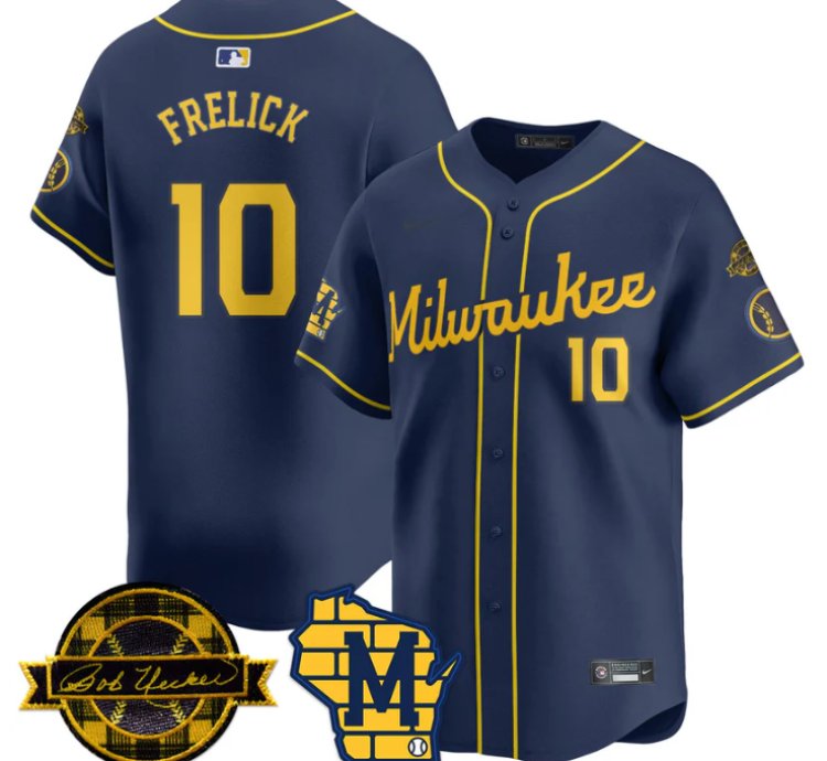 Sal Frelick Jersey 10 Milwaukee Brewers 2025 Limited Bob Uecker Patch Stitched Navy