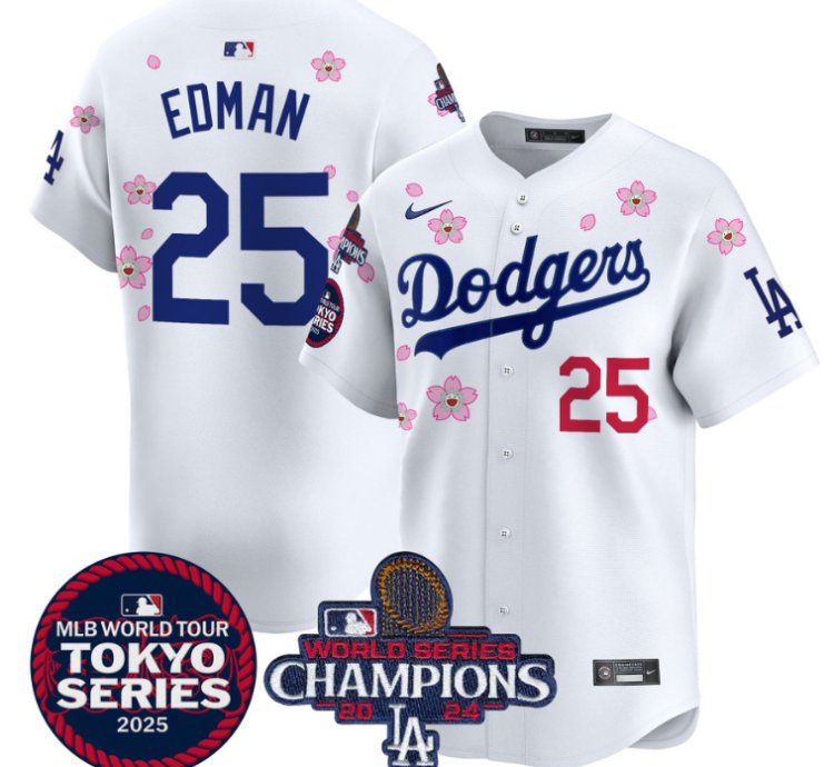 Tommy Edman Jersey 25 Dodgers Tokyo Series 2025 World Series Champions Patch White