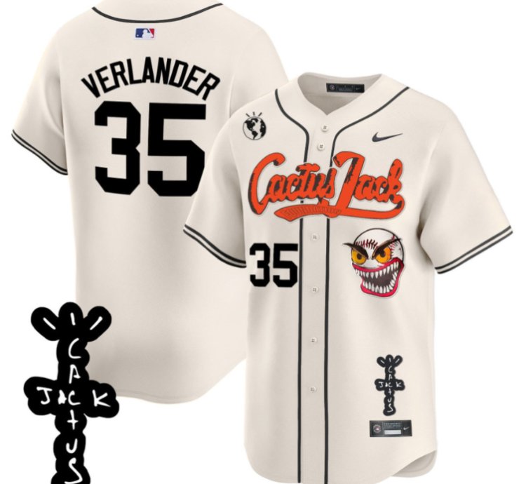 Justin Verlander 35 Houston Astros Cactus Jack Patch V2 Men Jersey - Cream