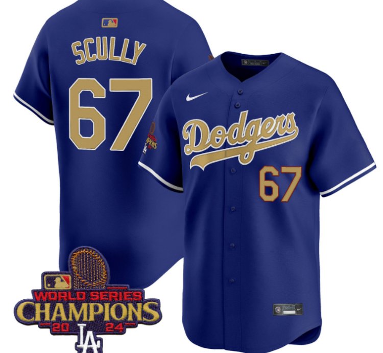 Vin Scully Jersey 67 Dodgers 2025 Gold Vapor Premier Limited Stitched Royal