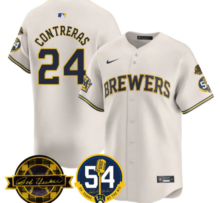 William Contreras Jersey 24 Milwaukee Brewers 2025 Bob Uecker 54 Seasons For Brewers Stitched Cream