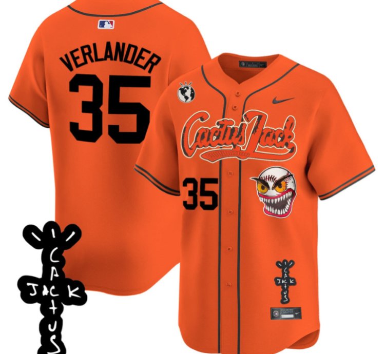 Justin Verlander 35 Houston Astros Cactus Jack Patch V2 Men Jersey - Orange
