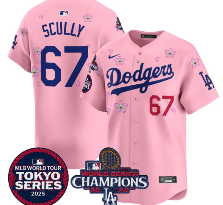 Vin Scully Jersey 67 Dodgers Tokyo Series 2025 World Series Champions Patch Cherry Blossom