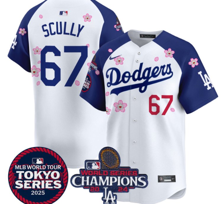 Vin Scully Jersey 67 Dodgers Tokyo Series 2025 World Series Champions Patch Alternate