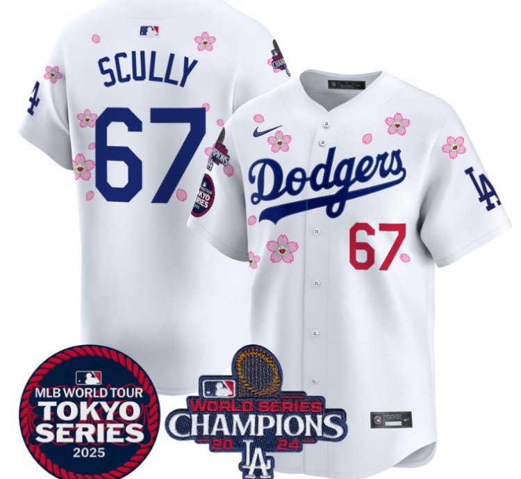 Vin Scully Jersey 67 Dodgers Tokyo Series 2025 World Series Champions Patch White