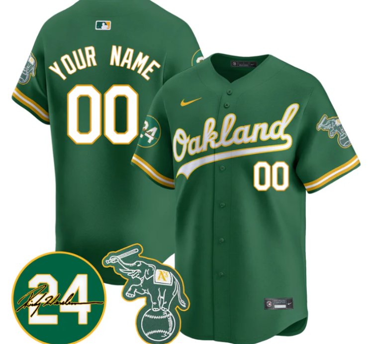 Custom Oakland Athletics Jersey 2025 Rickey Henderson Memorial Stitched Green
