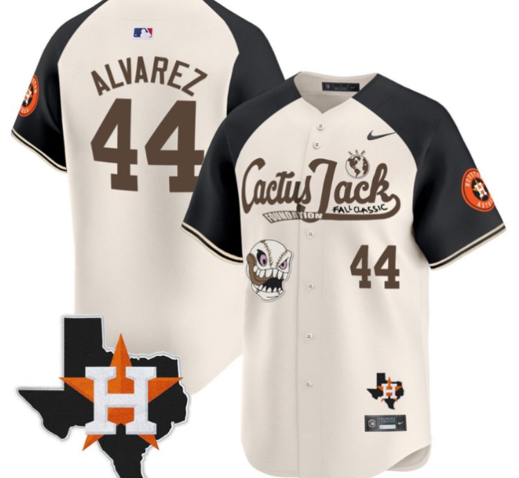 Yordan Alvarez 44 Houston Astros Cactus Jack Foundation Fall Classic Limited Jersey Cream Alternate