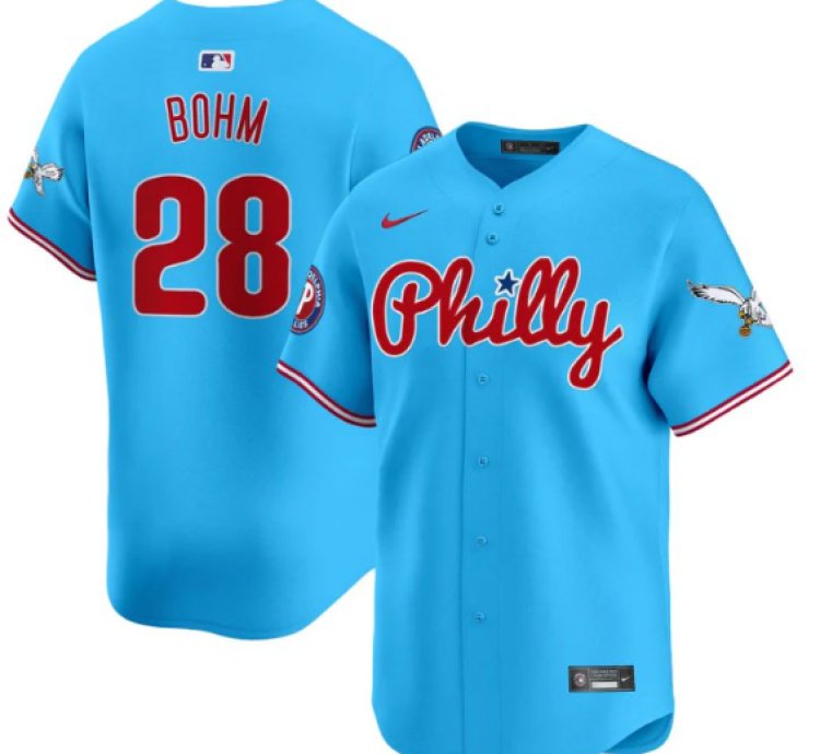Alec Bohm Jersey 28 Phillies And Eagles Vapor Premier Limited Stitched Light Blue