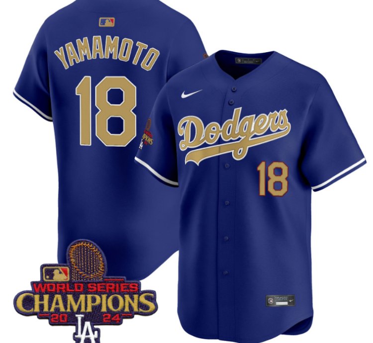 Yamamoto Jersey 18 Dodgers 2025 Gold Vapor Premier Stitched Royal