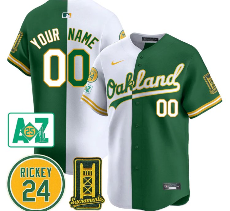 Custom Oakland Athletics Jersey 2025 Sacramento Rickey Henderson Stitched Split
