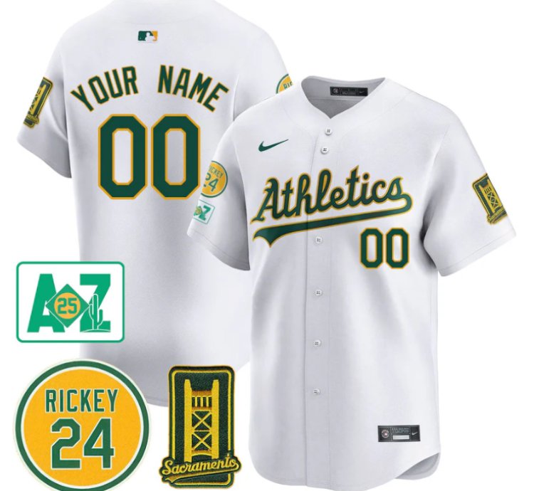 Custom Oakland Athletics Jersey 2025 Sacramento Rickey Henderson Stitched White
