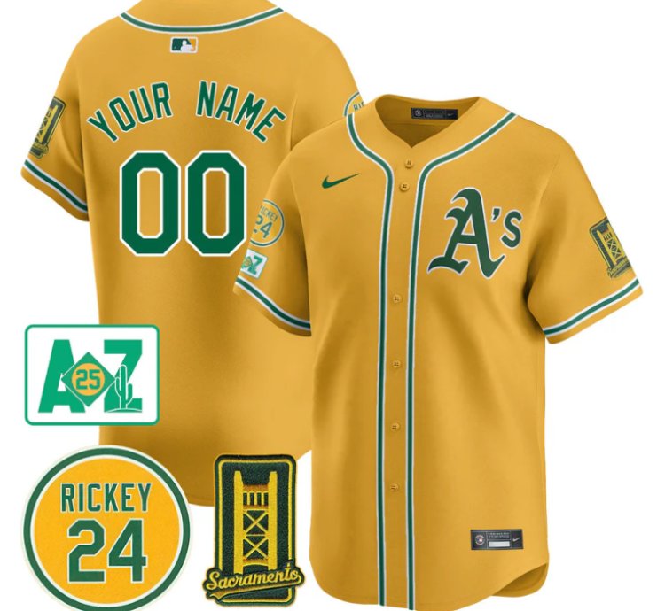 Custom Oakland Athletics Jersey 2025 Sacramento Rickey Henderson Stitched Yellow