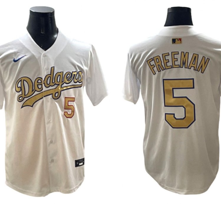 Los Angeles Dodgers 5 Freddie Freeman White 2025 Gold Collection Limited Jersey