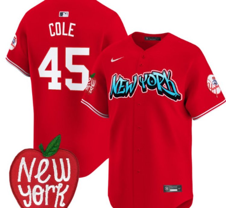 Gerrit Cole Jersey 45 New York Yankees Apple Patch Vapor Premier Limited Stitched Red