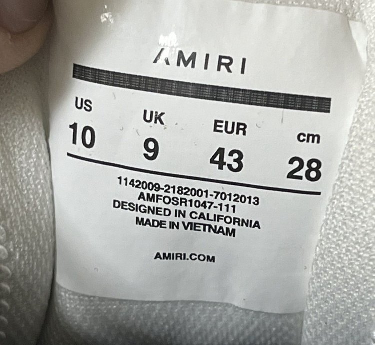 Amiri Skeleton Low Top Sneakers Sz 4310us