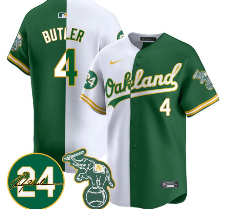 Lawrence Butler Jersey 4 Oakland Athletics 2025 Rickey Henderson Memorial Stitched Split