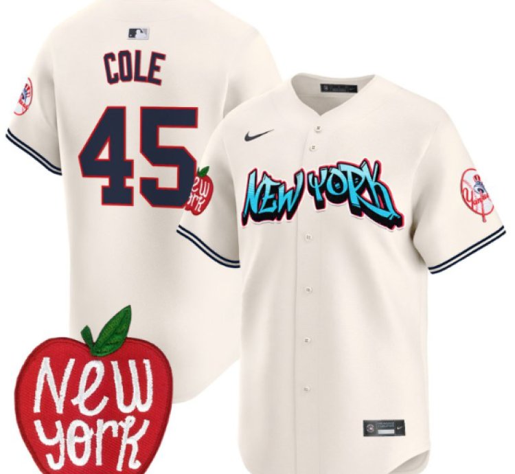Gerrit Cole Jersey 45 New York Yankees Apple Patch Vapor Premier Limited Stitched Cream