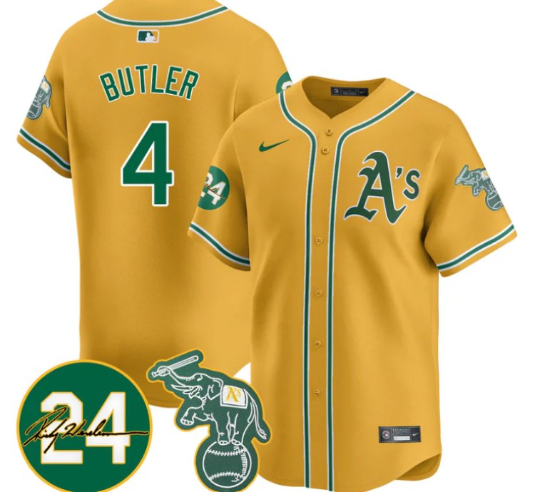Lawrence Butler Jersey 4 Oakland Athletics 2025 Rickey Henderson Memorial Stitched Yellow